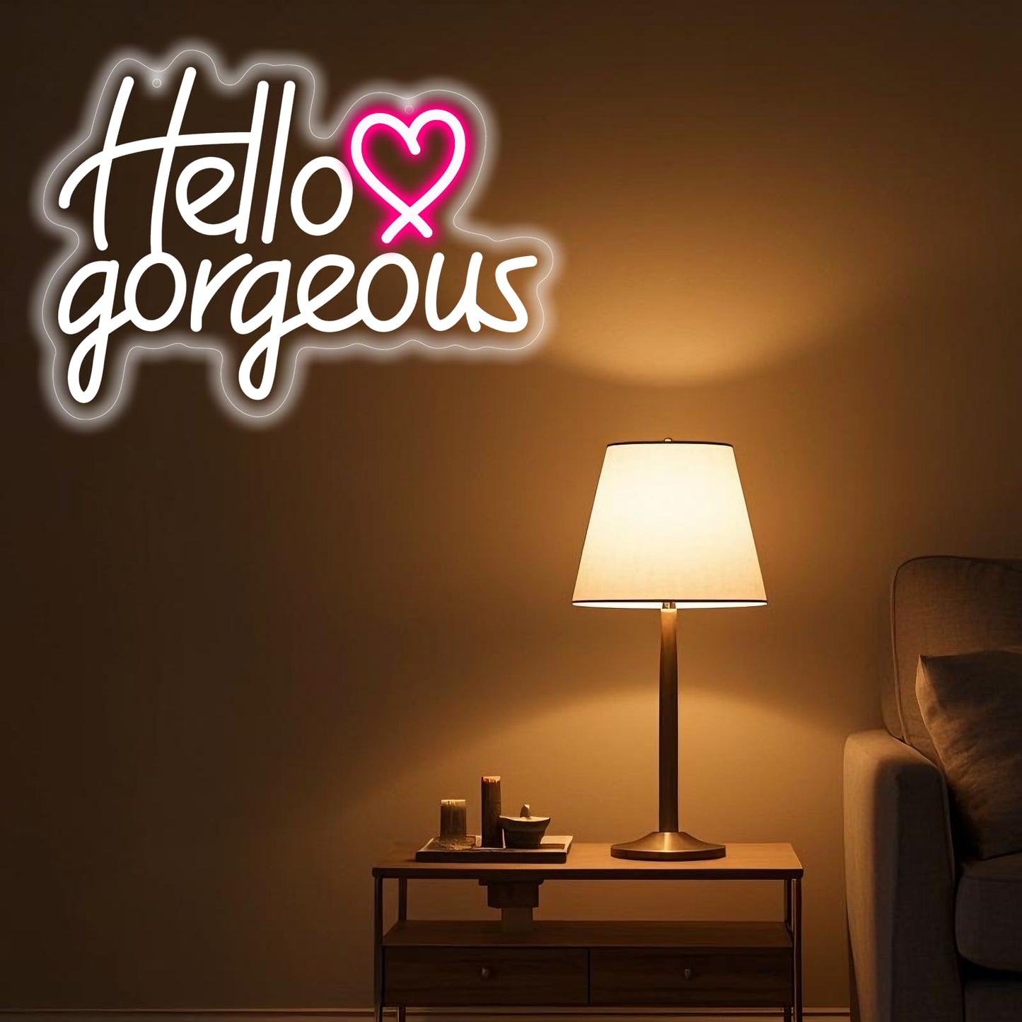 Hello Gorgeous Neon Sign - Neon Light for Bedroom, Bar, Wedding Decor, 5V USB Powered, Dimmable LED Wall Art, Gift(15x10.8inch)