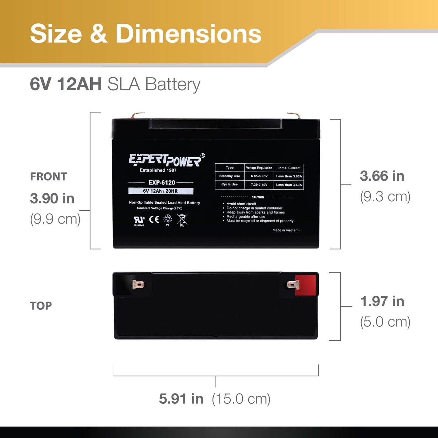ExpertPower 6V 10AH Sealed Lead Acid (SLA) Battery with F1 Terminal