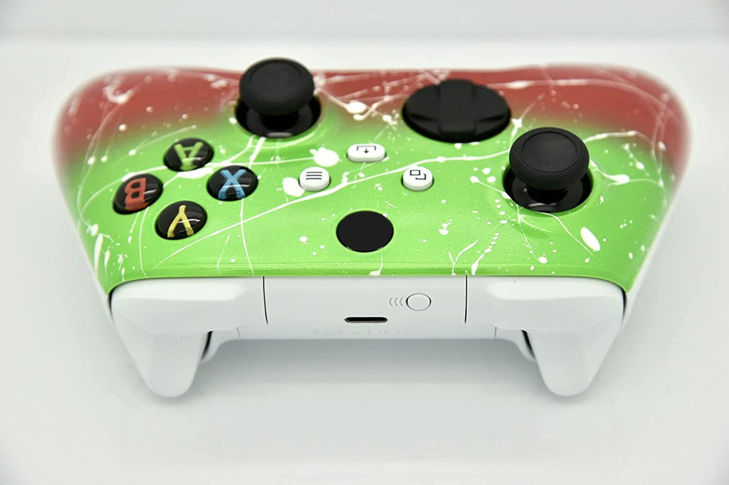 Hand Airbrushed Fade Custom Controller Compatible with Xbox Series X/S & Xbox One (Series X/S Green & Red White Drip)