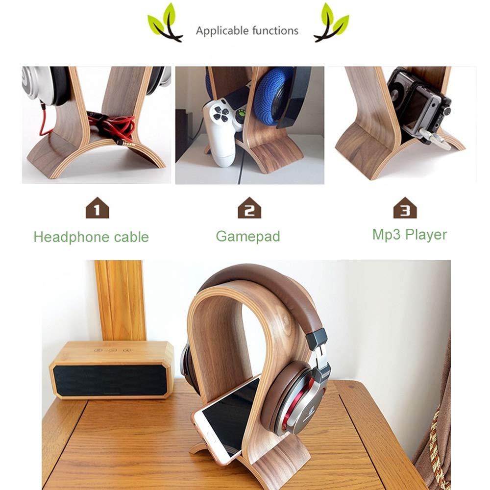 Headphone Stand Wood, Headset Stand for Desk, Walnut Gaming Headphone Holder Compatible for Sennheiser, Bose, Beats, Razer, AKG, Airpod Max, HyperX…