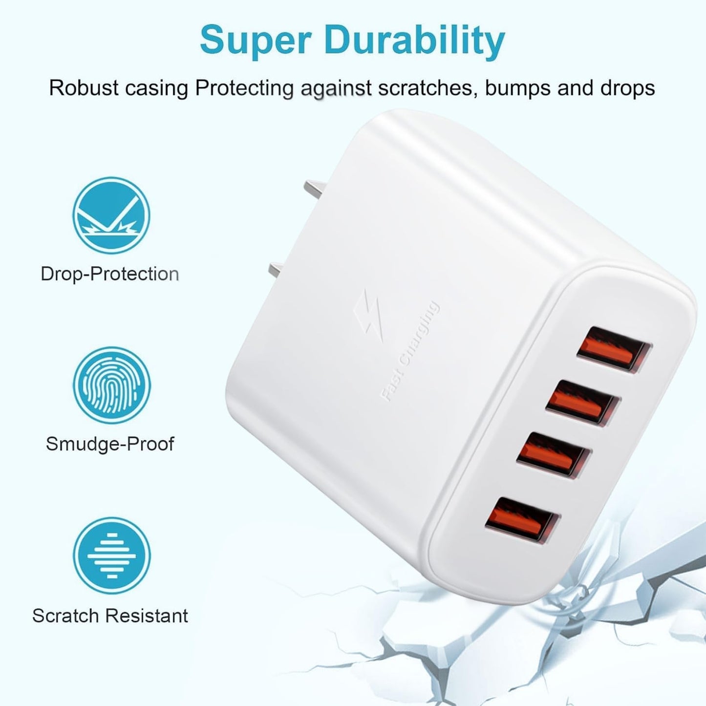 USB Wall Charger, Charger Adapter, 4 Port USB Cube Chargers, Power Adapter Charging Plug Box Brick for Phone 15/14/13/12/11/XS/X/8/7/6 Plus,Android
