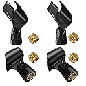 Mictop Universal Microphone Clip Holder with 5/8" Male to 3/8" Female Screw Adapter Suitable for Handheld Microphones, 4 Pack