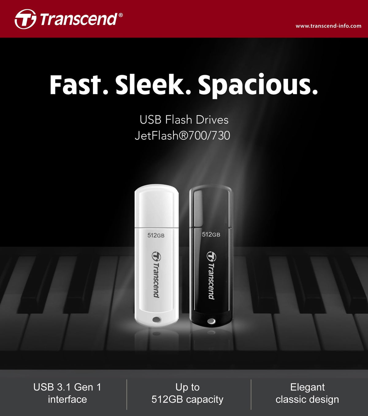Transcend 128GB JetFlash 730 USB 3.0 Flash Thumb Drive, White