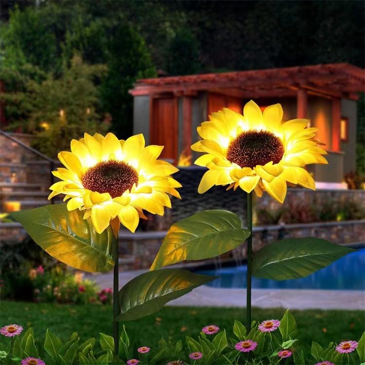 XBllcyiv 2 Pack Solar Garden Stake Lights, Outdoor Sunflower LED Solar Powered Lights for Patio Lawn Garden Yard Pathway Decoration (Sunflower Warm