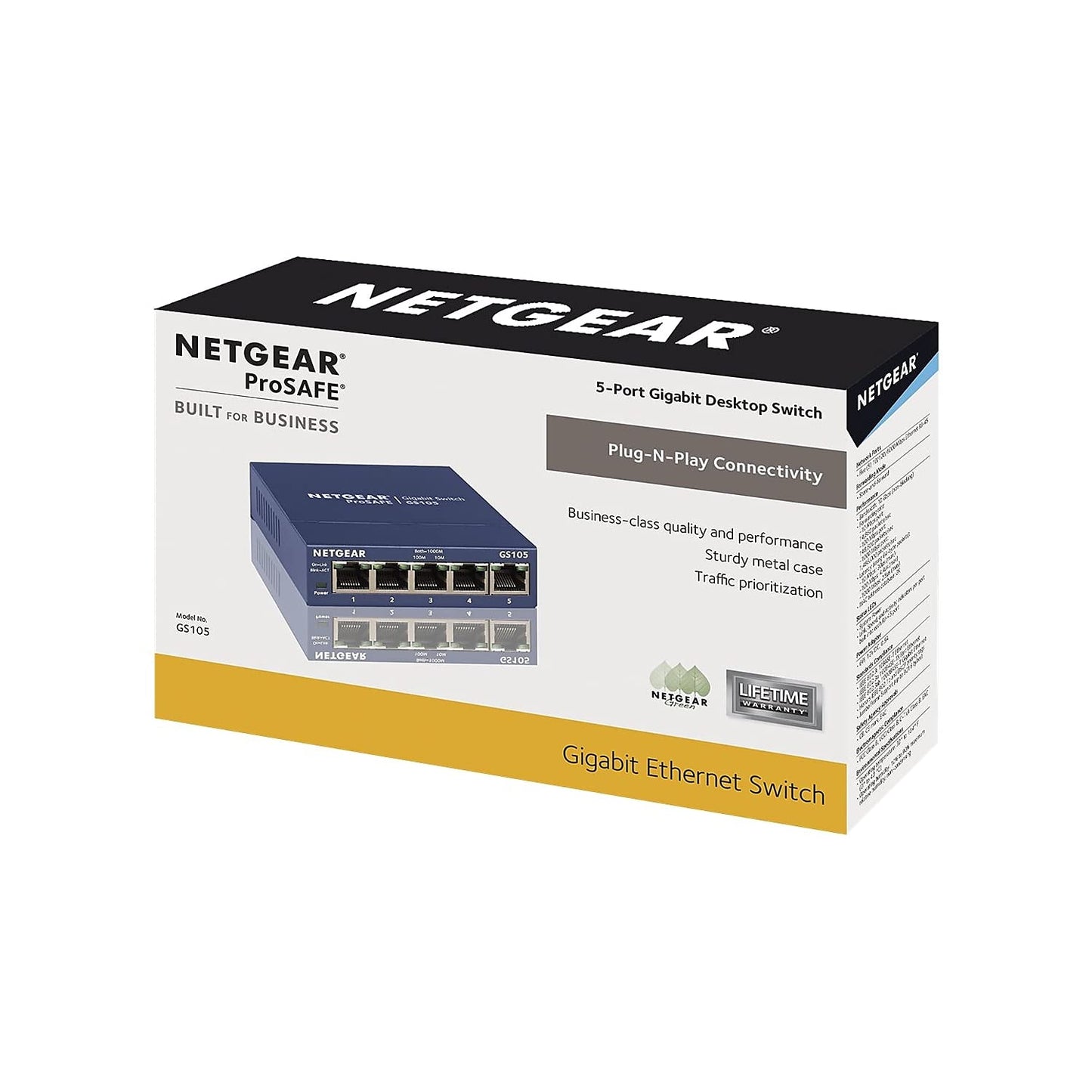 NETGEAR 5-Port Gigabit Ethernet Unmanaged Switch (GS105NA) - Desktop or Wall Mount, and Limited Lifetime Protection