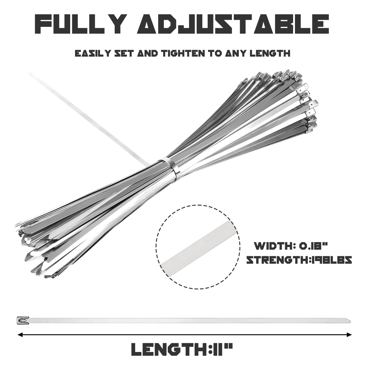 Narwhal Metal Zip Ties (Bulk 500 Pack - Industrial Grade) Heavy Duty 198 lb Tensile Strength - Self Locking - Perfect for Exhaust Wrap, Automotive