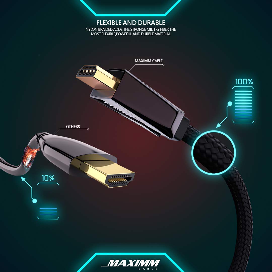 Maximm HDMI Cable 4K Ultra HD 25 Foot Nylon Braided HDMI 2.0 Cable, High Speed 18Gbps 4K60Hz HDR, 3D, 2160p, 1080p, HDCP 2.2, ARC, HDMI Cables