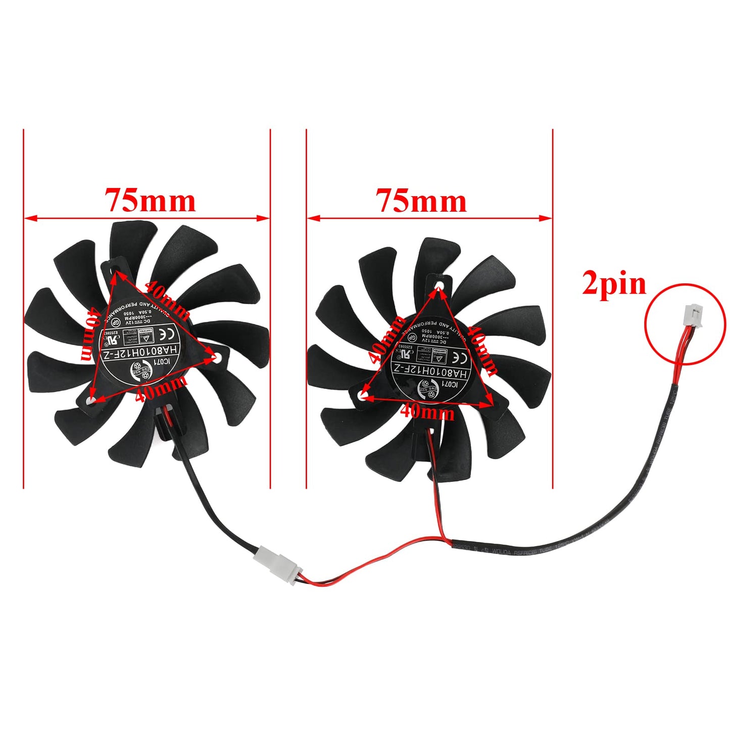 75MM HA8010H12F-Z 2Pin GTX1050 Graphics Card Cooling Fan for MSI GTX 1050 Ti 4GT OC Video Card Cooler