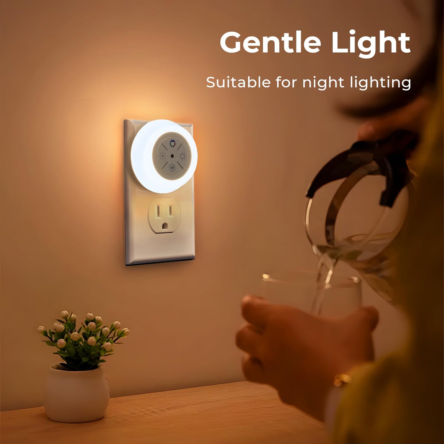 Dawnrise Night Lights Plug Into Wall, Dusk to Dawn Sensor, 2 Pack,12-Color Changing Led Plug in Night Light Dimmable for Bedroom, Stairs, Kitchen