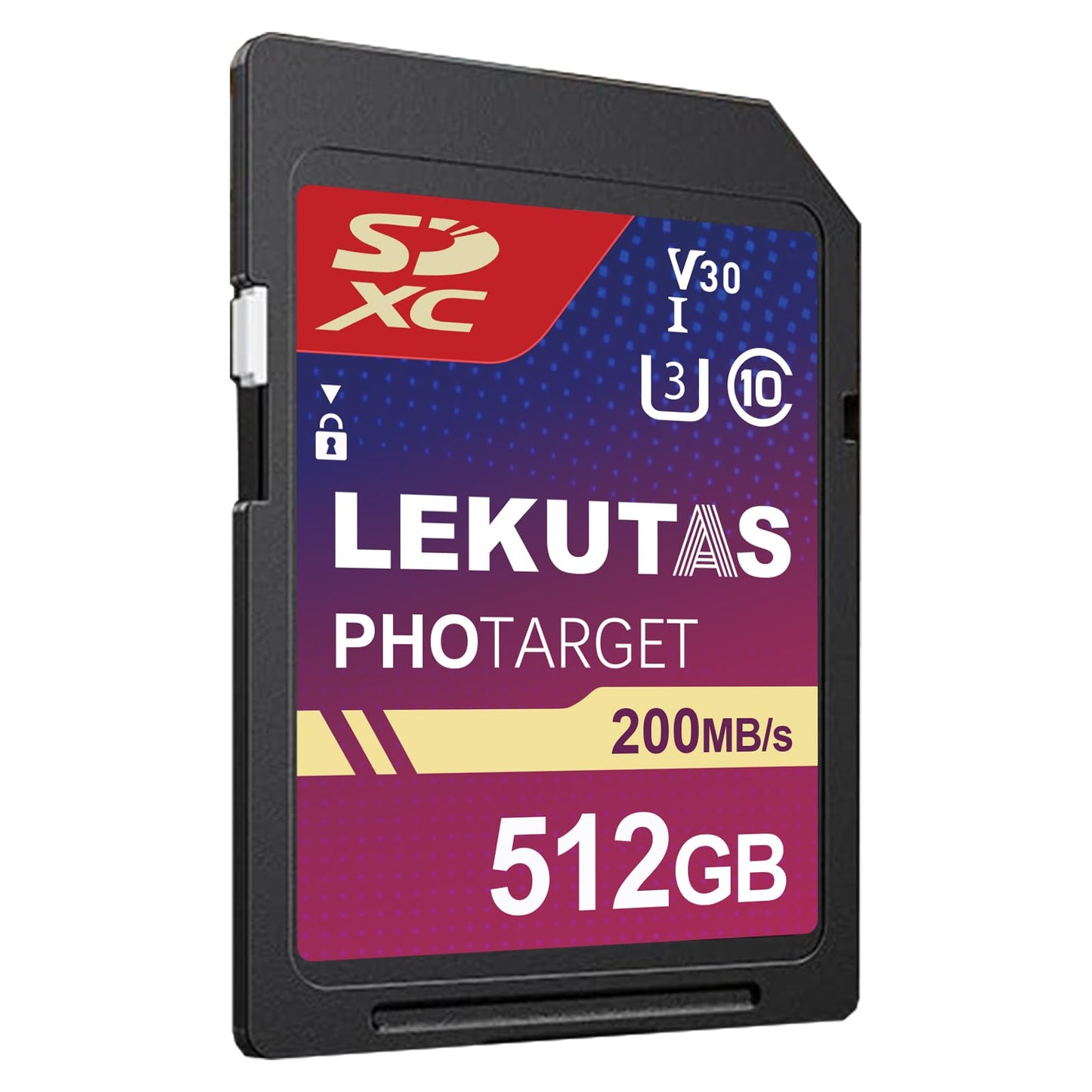 LEKUTAS 512GB SDXC UHS-I Memory Card - Up to 200MB/s Read Speed, C10, U3, V30, 4K UHD, Full-HD 4K Video SD Card for Canon Nikon Sony Panasonic DSLR