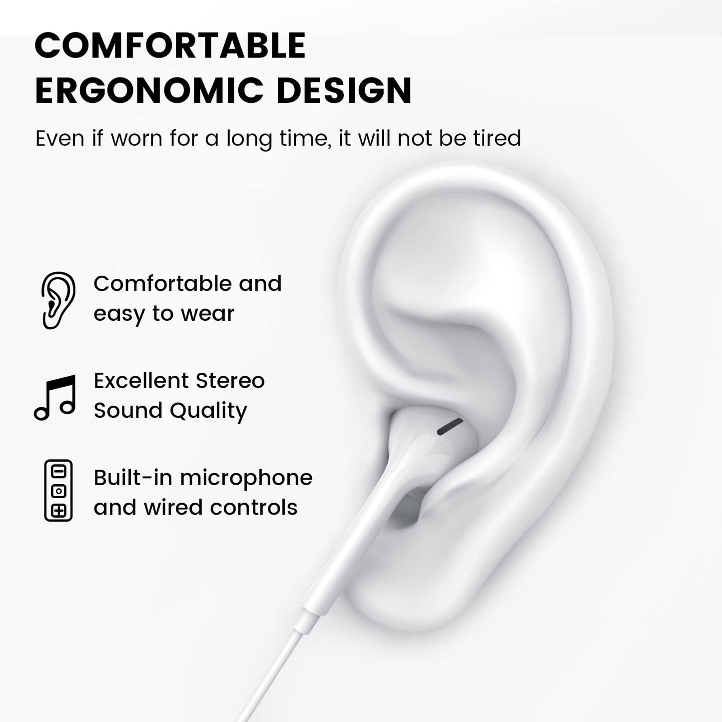 MOSWAG in Ear Headphones, Half in Ear Headphones with Mic Built in Volume Control Suitable for IPad, Android, MP3, Samsung Most 3.5mm Audio Devices