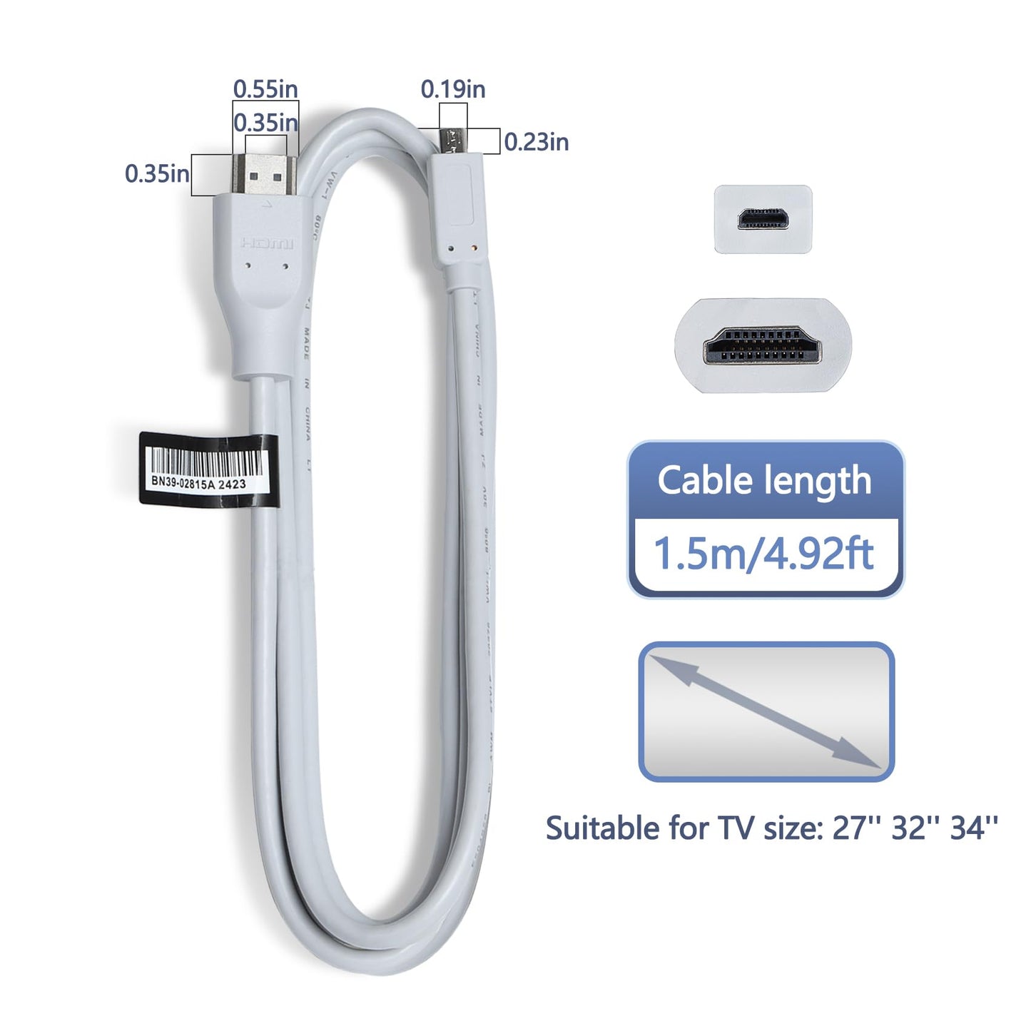 1.5m/4.9ft Micro HDMI to HDMI Cable Compatible with Samsung Freestyle Projector, OLED G8, OLED G9, M8(M80B) Monitor for S27C900PAN, SP-LSP3BLA