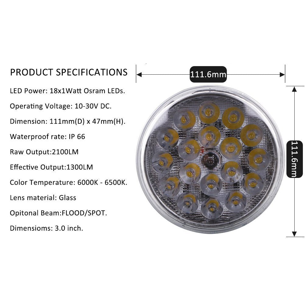 Handxen PAR36 LED Flood Light 18W 2200LM 6000K - Tractor Light Replacement for 50W Halogen, Landscape Lamp for Farming Agriculture Off-Road Marine