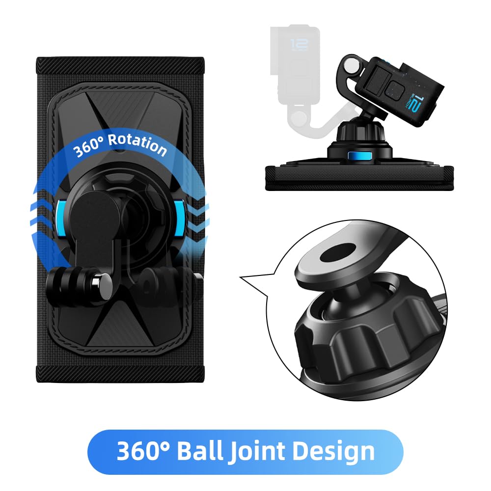 SUREWO Magnetic Backpack Mount,360° Backpack Shoulder Strap Mount with Universal Ball J Hook Compatible with Go Pro Hero 13/12/11/10/9/8/7/6/5