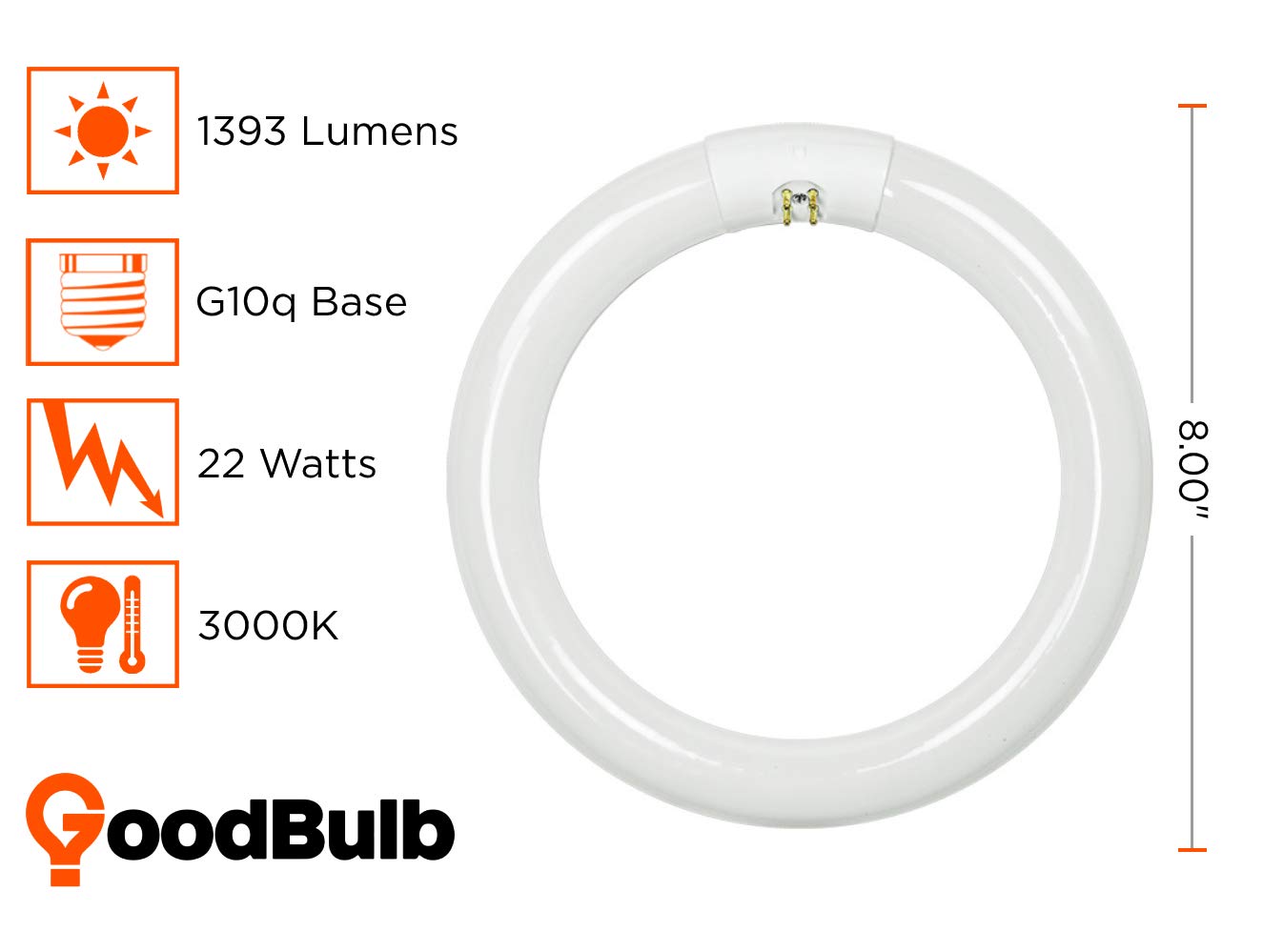 GoodBulb 22 Watt 8 Inch T9 Fluorescent Circline Light Bulb 3000K Soft White Light Color G10q Base High Output 1393 Lumens 22W 10000 Life Hours 80 CRI