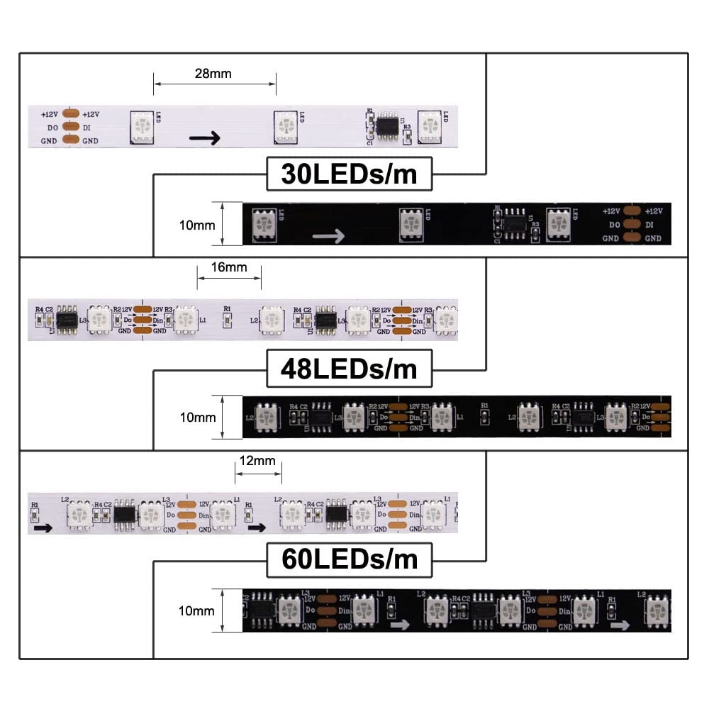 LOAMLIN WS2811 RGB IC LED Strip 16.4ft 60LEDs/m Addressable Dream Color Flexible Pixel Light 20Pixels/m Programmable Digital LED,DC12V IP67 Waterproof