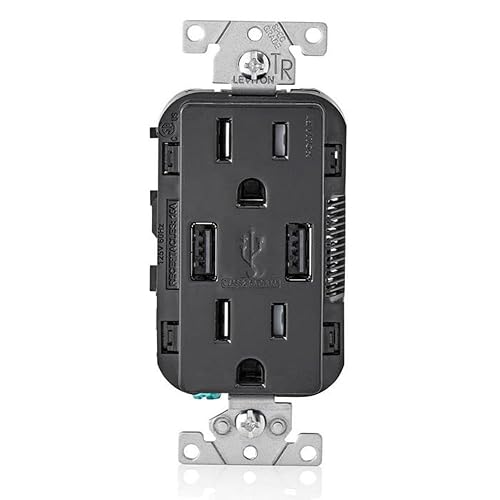 Leviton Type-A USB in-Wall Charger with 15A Tamper-Resistant Outlet, USB Charger for Smartphones, T5632-BE, Black
