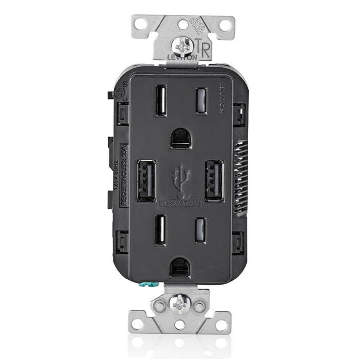 Leviton Type-A USB in-Wall Charger with 15A Tamper-Resistant Outlet, USB Charger for Smartphones, T5632-BE, Black