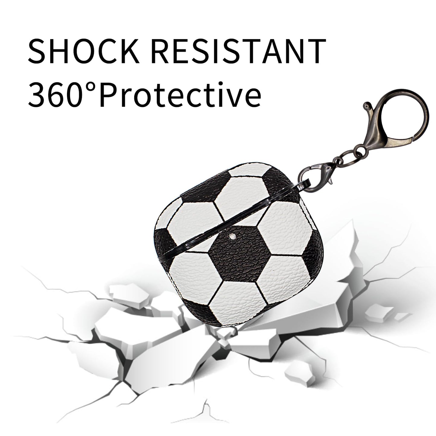 for Airpods 4 Case Cover,Soccer Shockproof Case Cover for Earphone Airpods 4 with Keychain Front LED Visible