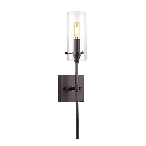 JONATHAN Y 4.5" Oil Rubbed Bronze Modern Farmhouse LED Vanity Light Sconce, Clear Glass Cylinder Shade, Wall Lamp for Bathroom Mirror Hallway