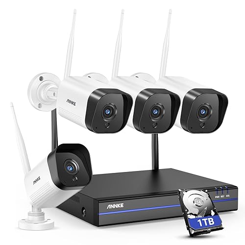 ANNKE WS300 3MP Wireless Camera System, 8 Channel 5MP Wireless NVR with 4Pcs 3MP Weatherproof IP Cameras, Compatible with Alexa, 100ft Night Vision