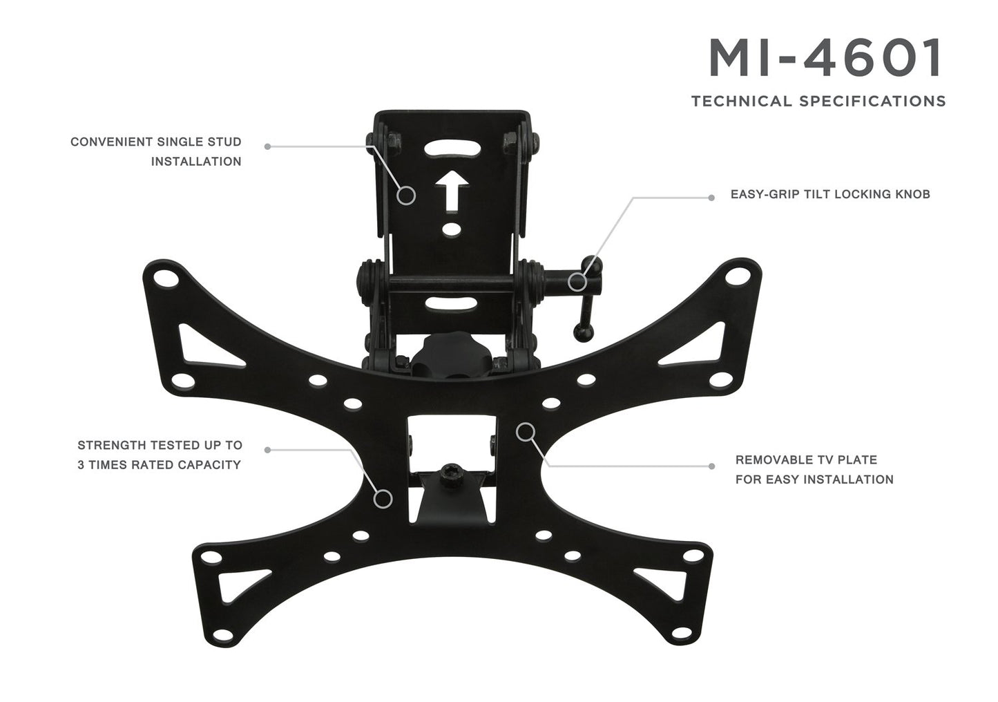 Mount-It Full Motion TV Wall Mount Bracket | Swivel, Tilt & Articulating Arm | VESA 75x75 to 200x200 | Single Stud Installation | Space-Saving TV