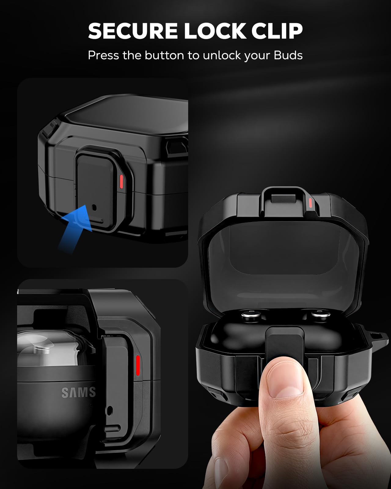 MoKo Lock Case for Samsung Galaxy Buds 4 Pro Case/Galaxy Buds 4 Case (2026), Rugged Armor Shockproof Full Protection Cover for Women Men, Cleaning Pen