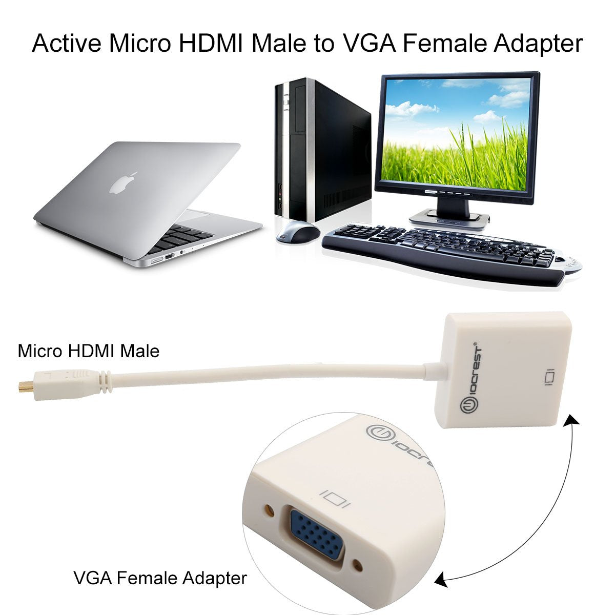 IO Crest SY-ADA31045 Active Micro HDMI Male to VGA Female Adapter