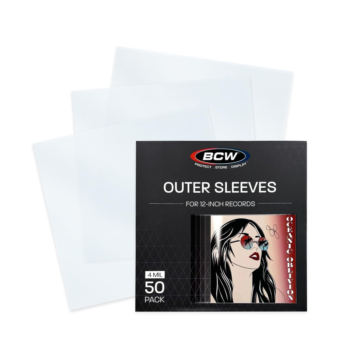 BCW 12-Inch Record Sleeves - 4 Mil Blue-Tinted (50 ct) | Archival Anti-Static Vinyl Record Outer Sleeves | Protects 12" LP Jackets from Fading & Wear