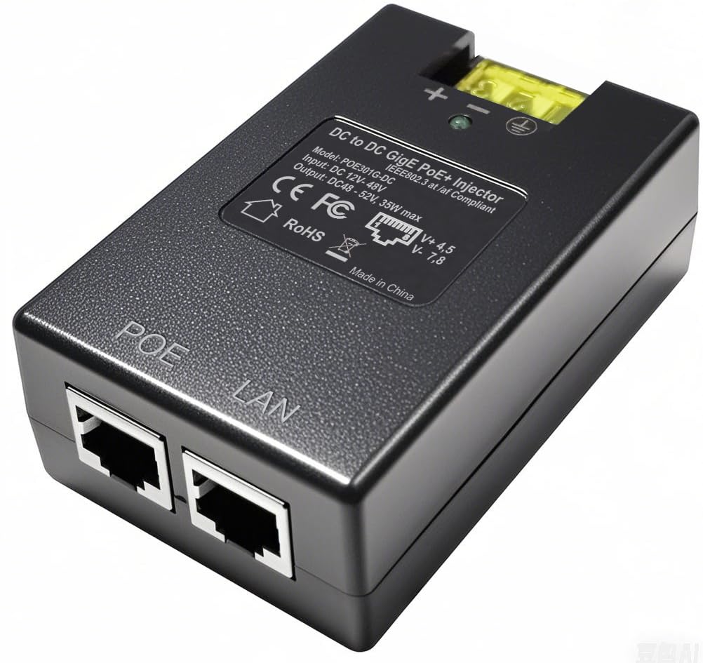 Gigabit DC PoE+ Injector | 12V 24V (12-48V) DC Input | 50V 30W DC PoE+ Out | DC-DC Convertor + 802.3 af/at Solar PoE Injector Adapter