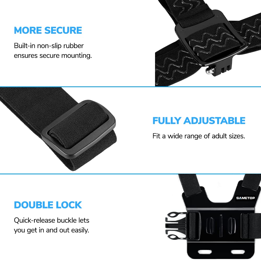 Sametop Head Mount Strap Chest Mount Harness Chesty Kit Compatible with GoPro Hero 13, 12, 11, 10, 9, 8, 7, 6, 5, 4, Session, 3+, 3, 2, 1, Hero
