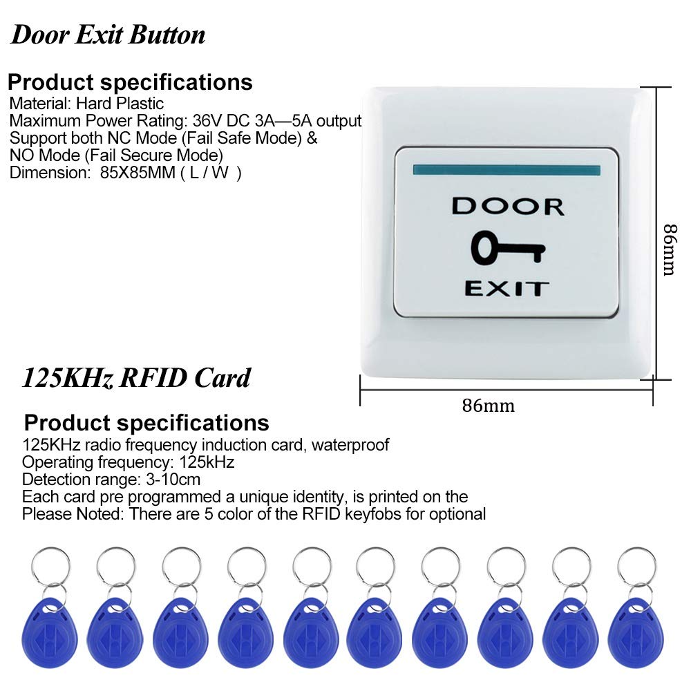 LIBO Full Access Control System Kit Set Metal Controller Keypad 500 Users, 3A Power Supply Switch DC 12V Electric Magnetic Lock 180kg/350lbs + Door