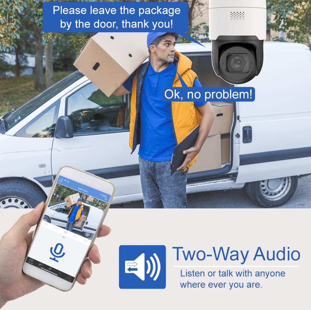 GW Security 8 Channel 12MP NVR with (4) x UHD 8MP 4K IP POE 4X Optical Zoom Motorized Two-Way Audio Auto Tracking PTZ Camera, Face Recognition