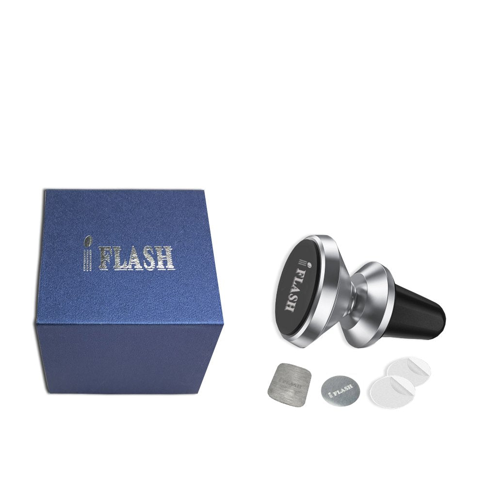 IFLASH Magnetic Mount, Aluminum Universal Air Vent Magnetic Car Mount Phone Holder, 360 Degree Rotation for Multi-Angle View, Cradle-Less Car Phone