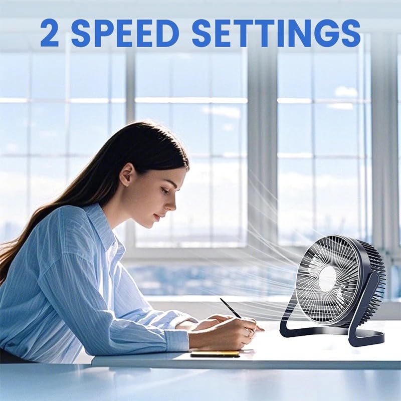 Tlsic Compact Desk Fan with 2 Speed Settings | Air Circulator Desk Fan for Bedroom, Home and Office,Cooling (Blue, 5-inch)