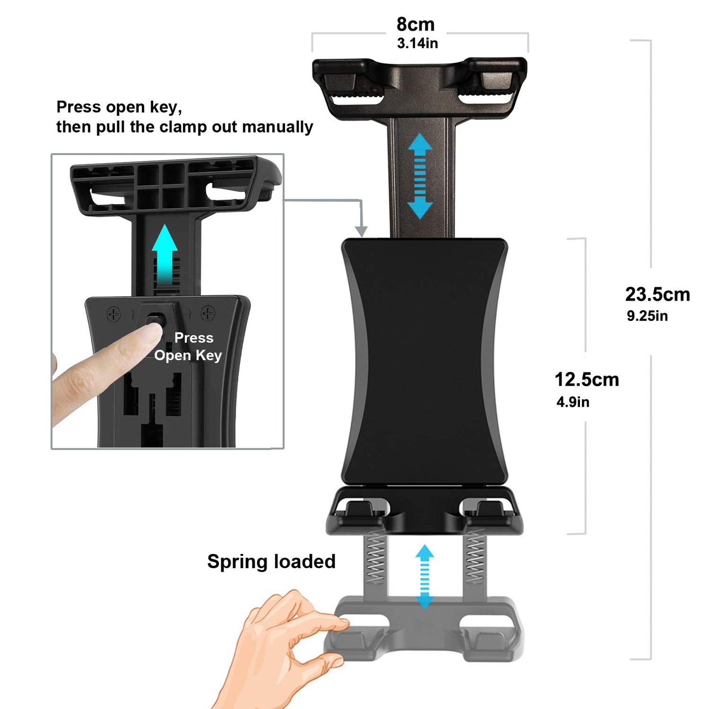 IPad Tripod Mount Adapter 360 Degree Rotatable Universal Tablet Clamp Holder for iPad Pro 12.9 11 10.5, iPad Air Mini, Surface Tab, Galaxy Tab and 3.5