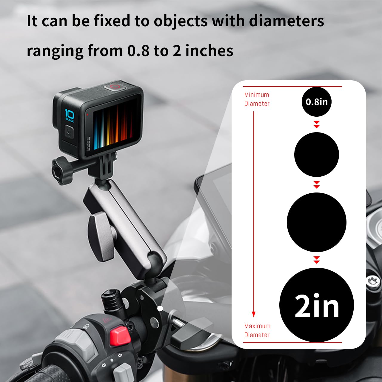 Clamp Camera Mount, Bike/Bicycle/Motorcycle Handlebar Mount for DJI Osmo Action 6/Action 5 Pro/4 3/Osmo Nano/Hero 13 12 11 10 9 8 7/Insta 360 X4 X5