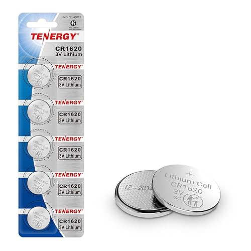 Tenergy CR1620 3V Lithium Button Cell Battery, for Car Keys, Watches, Calculators, Remote Controls, 5 Count