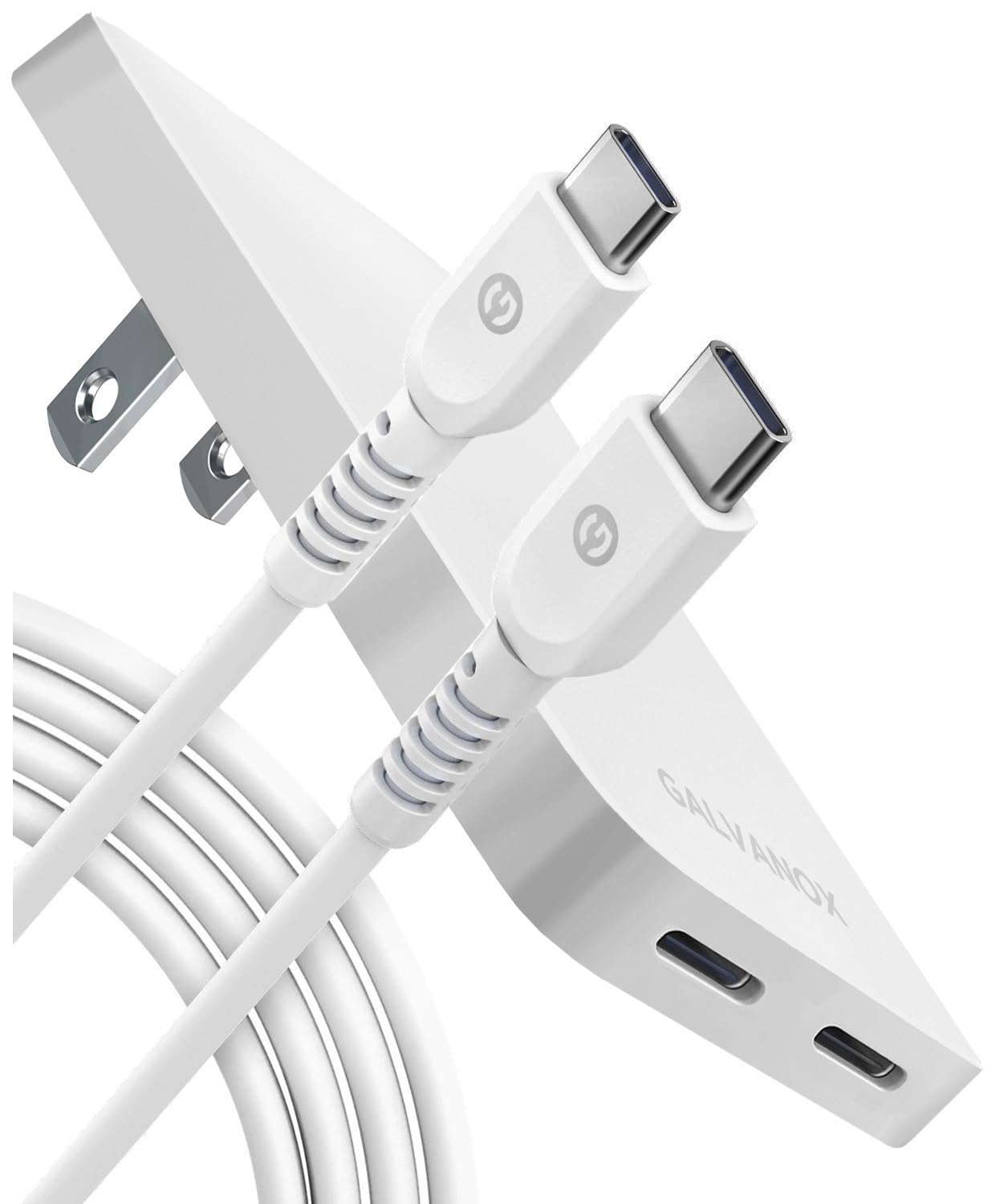 Flat 2-Port USB C Wall Charger, Ultra Slim Dual Power Adapter with Type-C Cable (20W) Fast Charging for iPhone 15, iPhone 16 Pro Max/Samsung Galaxy