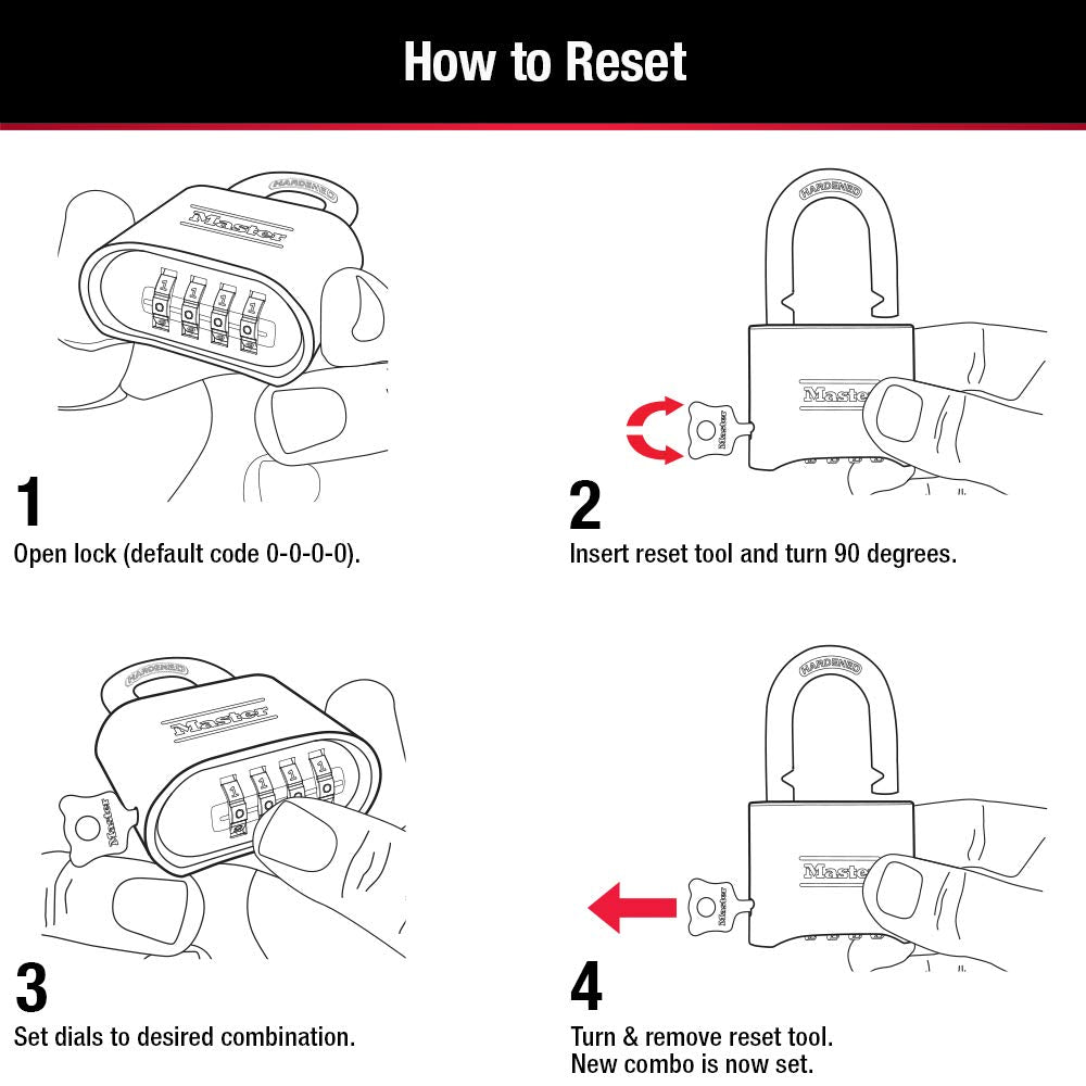 Master Lock Brass Combination Lock, Gate Lock for Outdoor Fence or Shed, Customizable Combination Padlock with Extended 2-1/4-Inch-Long Shackle, 2