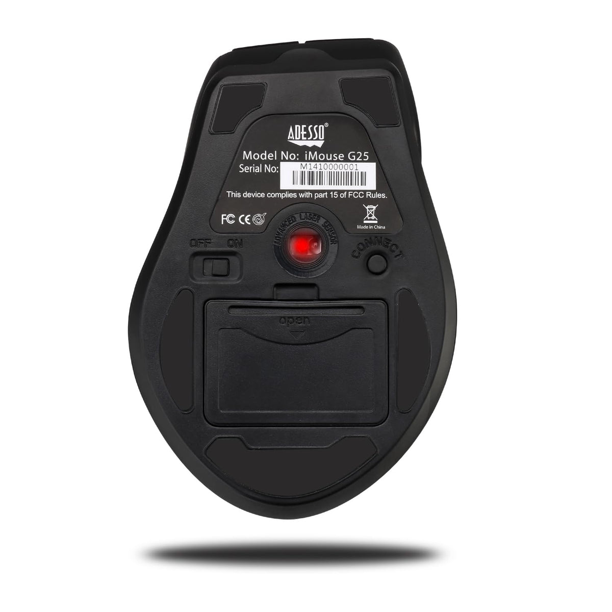 Adesso iMouse G25 Wireless Ergonomic Mouse, Black, 3 Levels Adjustable DPI
