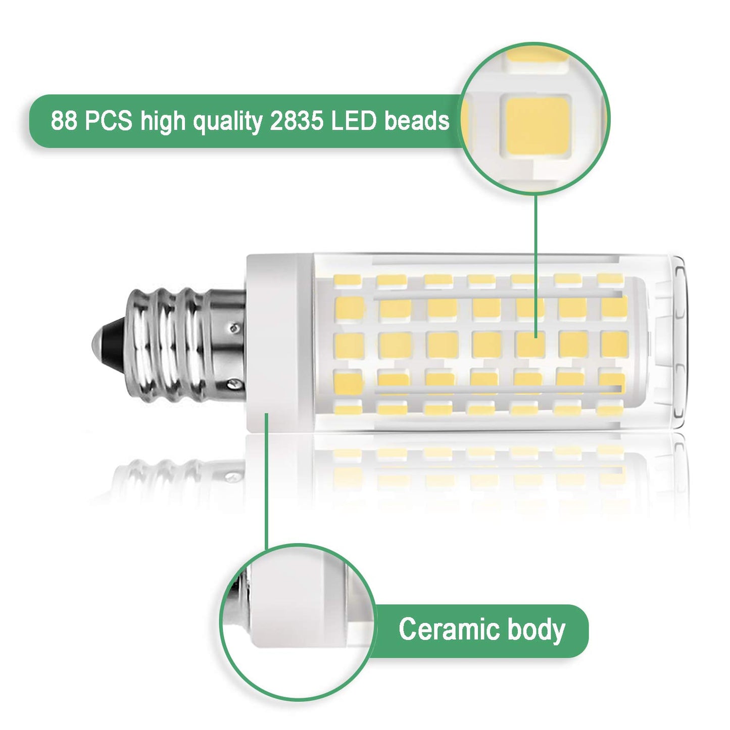 RAYHOO 2pcs E14 Base LED Light Bulbs 8W LED Light Equivalent to 60W Incandescent Bulb, E14 European Base Bulb, 88-2835-SMD LED Chipsets, Not