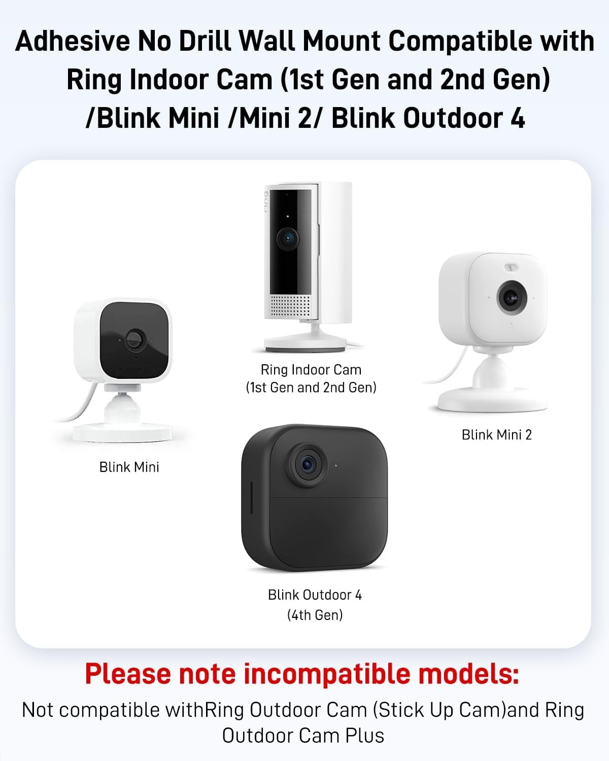 No Drill Ring Indoor Cam Adhesive Wall Mount Bracket, Strong Durable Adhesive Camera Mount Stand for Ring Indoor Cam and Indoor Cam Plus/Blink Mini