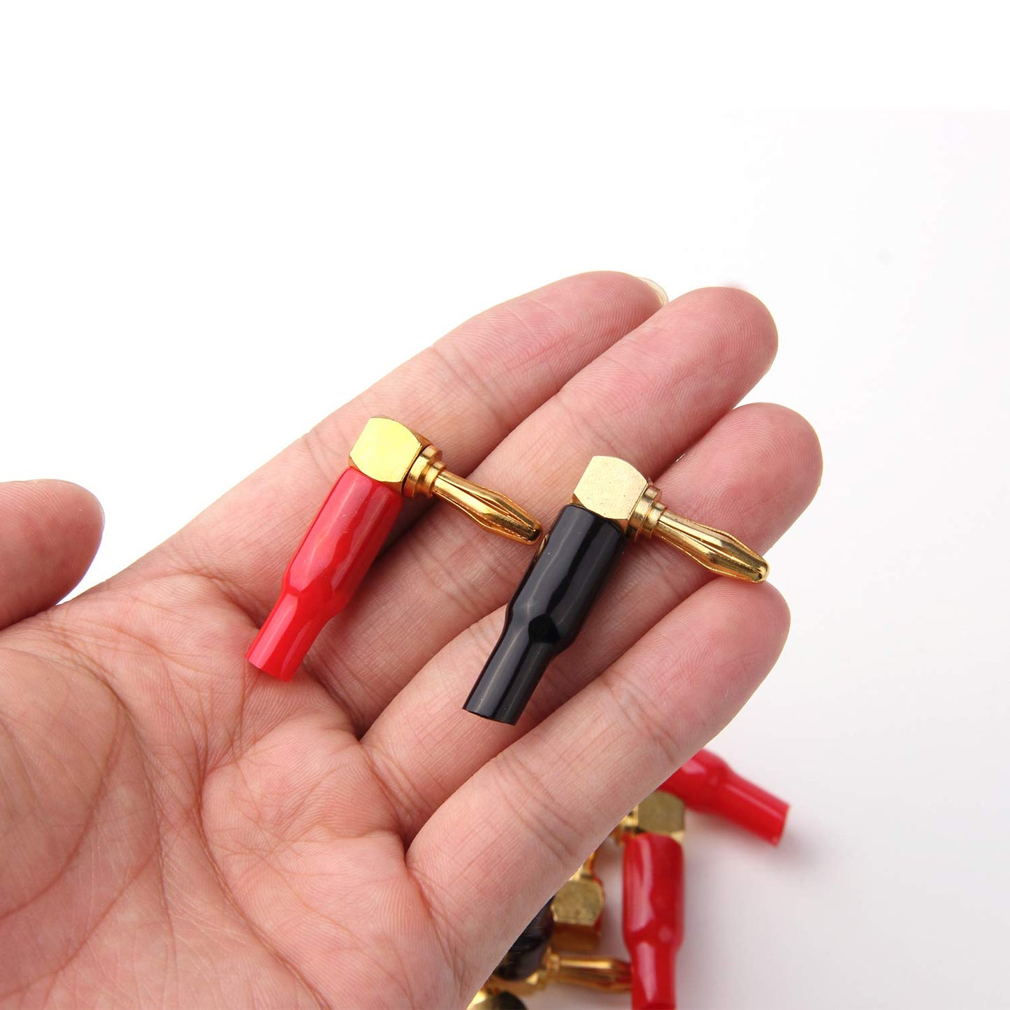 HRLORKC 10pcs Right Angle Speaker Plugs 4mm/0.16" 90 Degree Connector Right Angle Banana Plugs for Speaker Wire (Red and Black)
