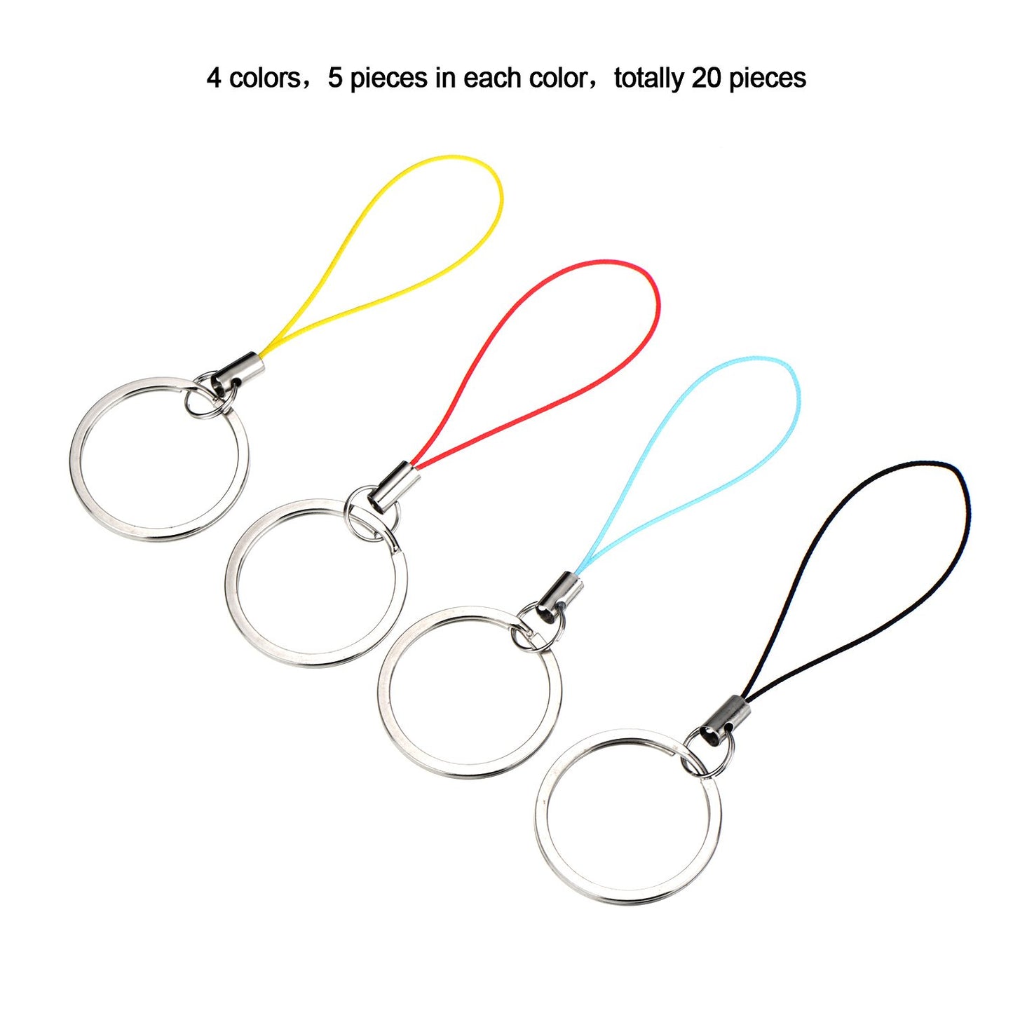 Bememo 20 Pieces Nylon Keychain Lanyard for USB Flash Drive Key Fob Lanyard with Color Strap String Bulk Short Key Ring Loop for ID Card Mp3 Player