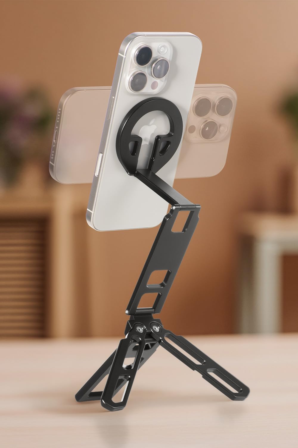 FANAUE Magnetic Tripod Mount - 360° Adjustable Aluminum Stand, Portable Foldable Design, Strong Magnetic Compatible Holder for iPhone, iPad