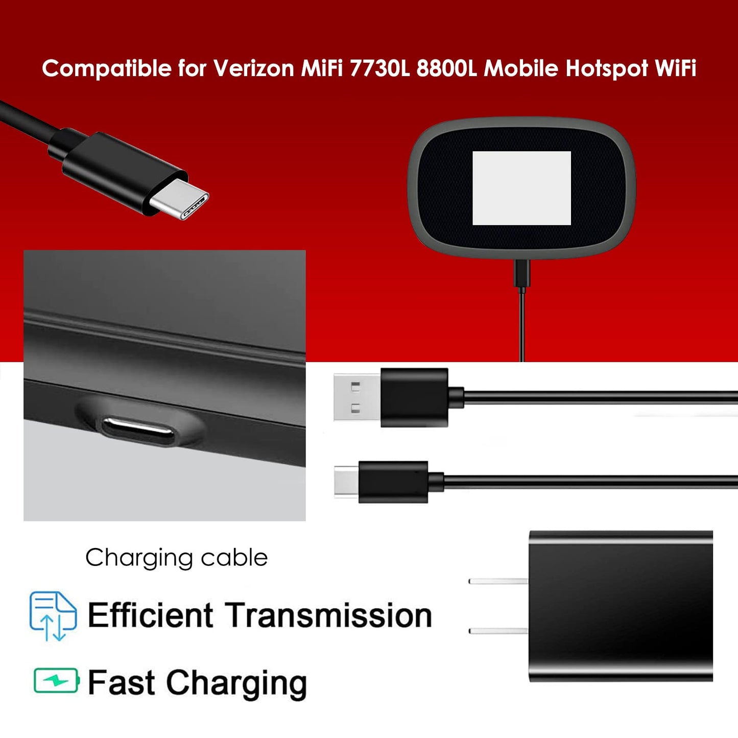 WZHENB MiFi 7730L Charger 8800L 8000 Wall Charger and 5FT Charging Cable Cord Compatible for Verizon MiFi 7730L 8800L M2100 400L Jetpack 4G LTE Mobile