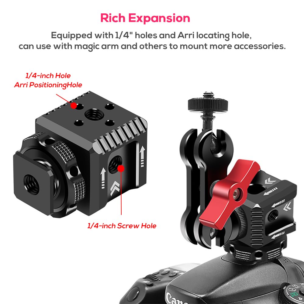 EaxanPic Triple Cold Shoe Mount Bracket, Camera Hot Shoe Mount Adapter with 1/4" Screw Holes for Flash Light Monitor Video Mic Compatible with Canon