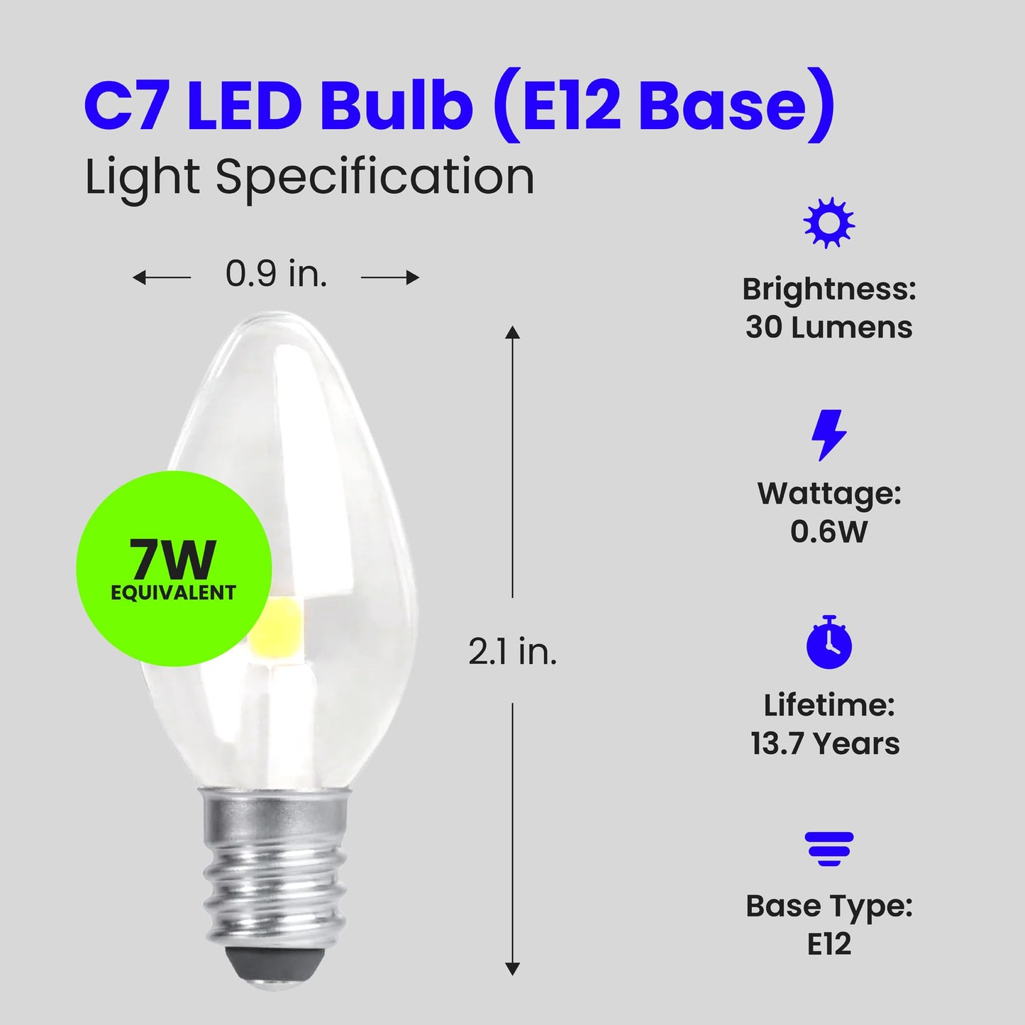 Feit Electric C7 LED Night Light Bulb BPC7/LED - 0.6W 7W Eq., E12, 4000K Cool White - 2 Pack