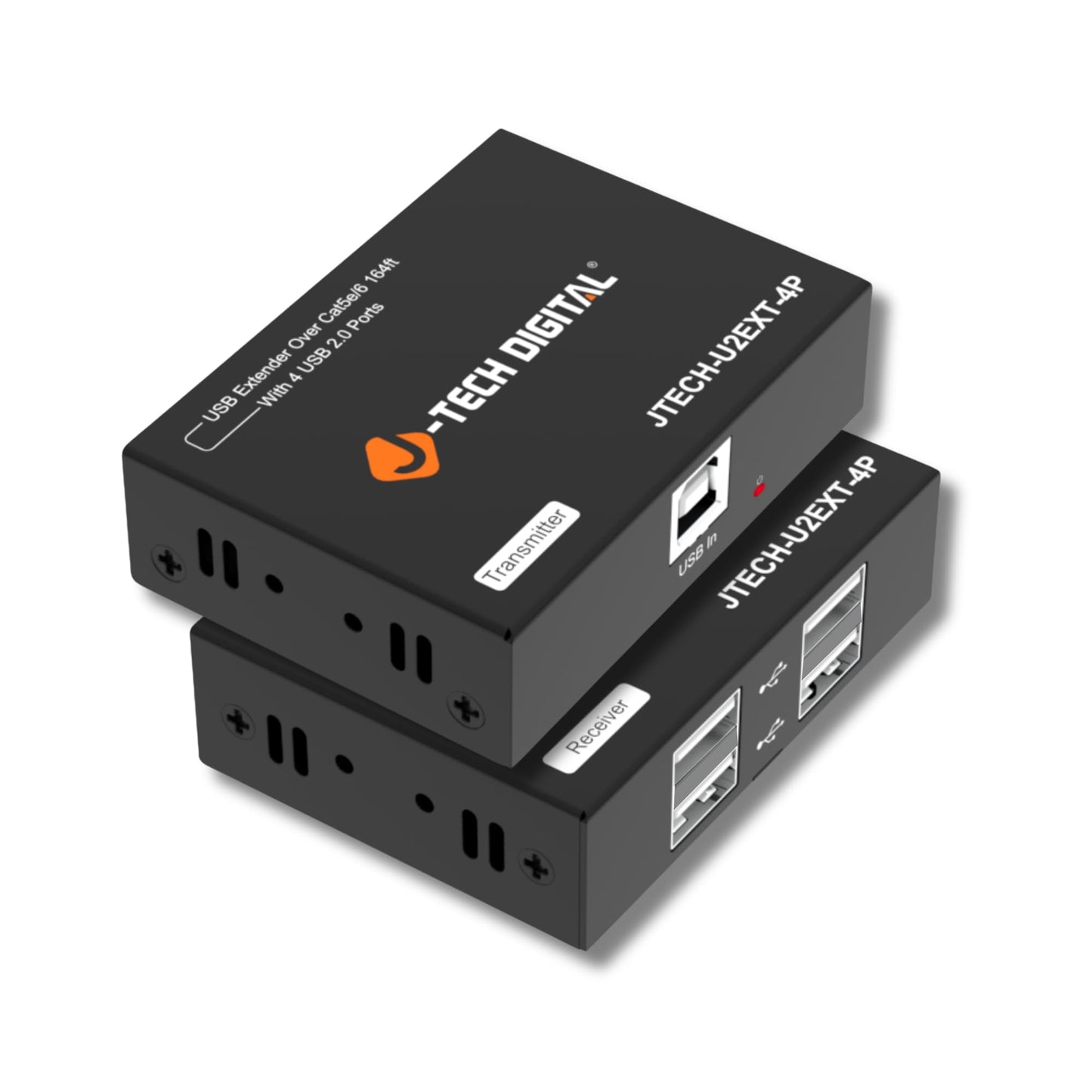 J-Tech Digital USB 2.0 Extender Over Single Cat5e/6 Ethernet 164ft, 4-Port USB 2.0 Hub for Webcam Keyboard Mouse Printer, Plug and Play for Windows